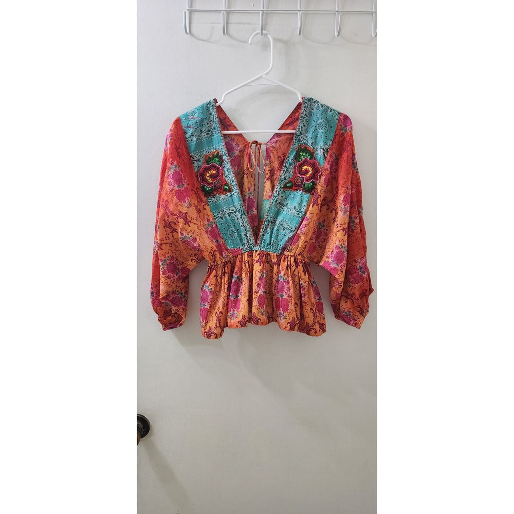 Antica Sartoria Giacomo Cinque Boho Patchwork Embroidered Peplum Top One Size